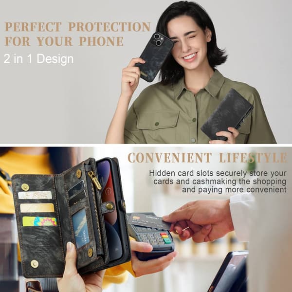 CaseMe Multi-Slot 2 i 1 Plånboksfodral iPhone 14 Svart