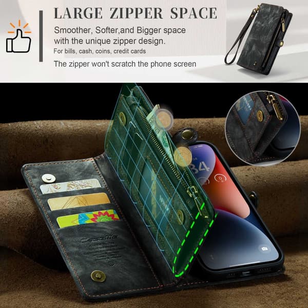 CaseMe Multi-Slot 2 i 1 Plånboksfodral iPhone 14 Svart