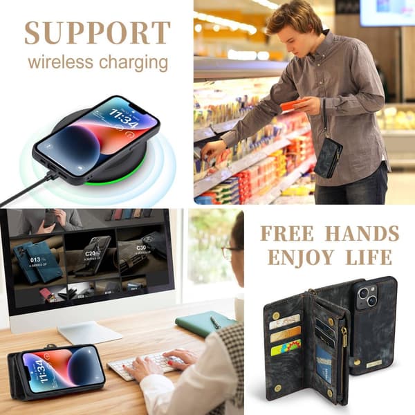 CaseMe Multi-Slot 2 i 1 Plånboksfodral iPhone 14 Svart