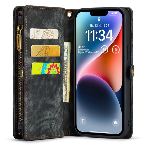 CaseMe Multi-Slot 2 i 1 Plånboksfodral iPhone 14 Svart