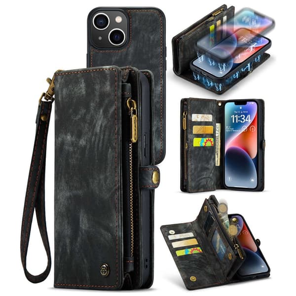 CaseMe Multi-Slot 2 i 1 Plånboksfodral iPhone 14 Svart