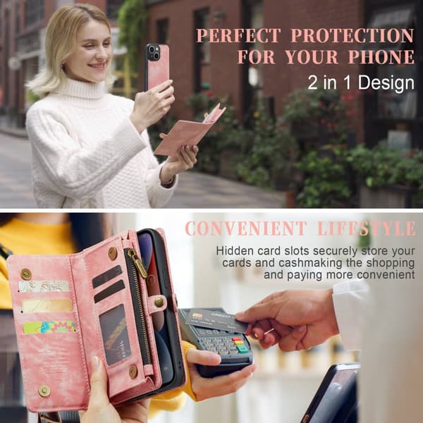CaseMe Multi-Slot 2 i 1 Plånboksfodral iPhone 14 Rosa