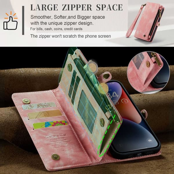 CaseMe Multi-Slot 2 i 1 Plånboksfodral iPhone 14 Rosa