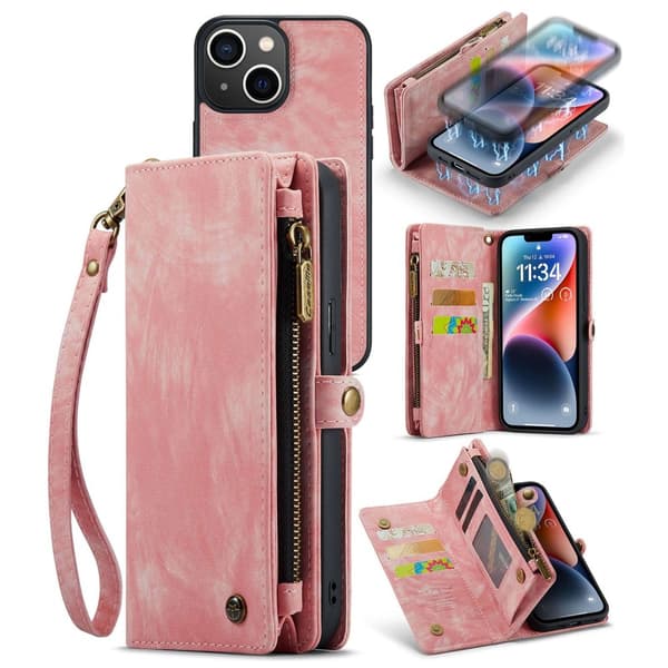 CaseMe Multi-Slot 2 i 1 Plånboksfodral iPhone 14 Rosa