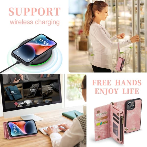 CaseMe Multi-Slot 2 i 1 Plånboksfodral iPhone 14 Plus Rosa