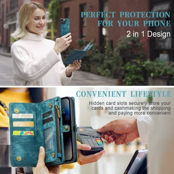 CaseMe Multi-Slot 2 i 1 Plånboksfodral iPhone 14 Pro Blå