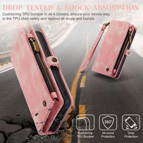 CaseMe Multi-Slot 2 i 1 Plånboksfodral iPhone 14 Pro Rosa