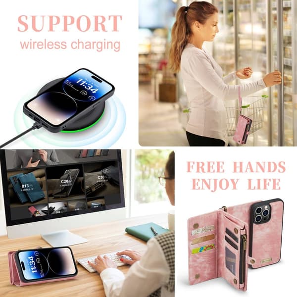 CaseMe Multi-Slot 2 i 1 Plånboksfodral iPhone 14 Pro Rosa