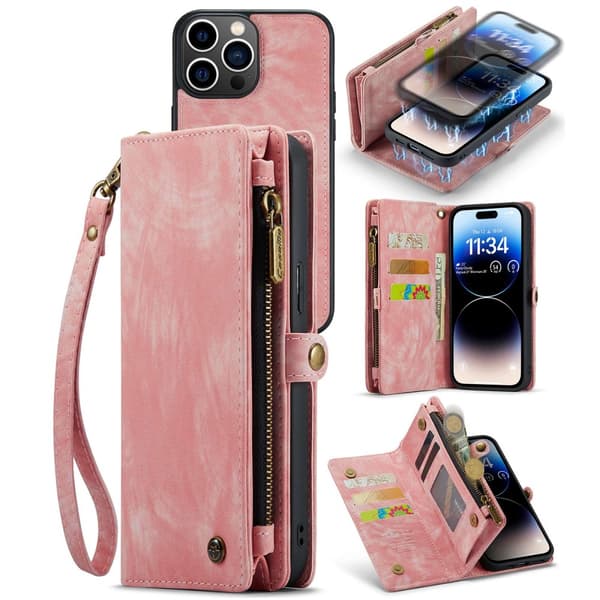 CaseMe Multi-Slot 2 i 1 Plånboksfodral iPhone 14 Pro Rosa