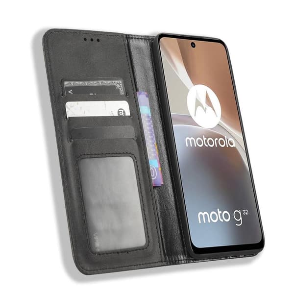 Lompakkoteline Käännettävä puhelinkotelo Motorola Moto G32 4G: lle - musta