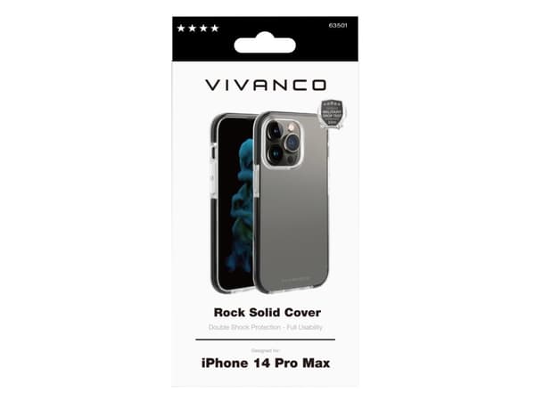 Vivanco Rock Solid, Etui, Apple, iPhone 14 Pro Max, 17 cm (6.7"), Sort, Gjennomsiktig