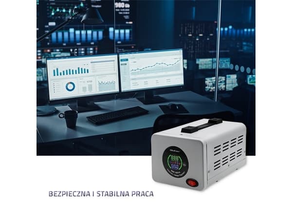 Qoltec Monolith Pro - Automatisk spänningsregulator - AC 220-240 V - 800 Watt - 1000 VA - 1-fas - utgångskontakter: 2 - grå