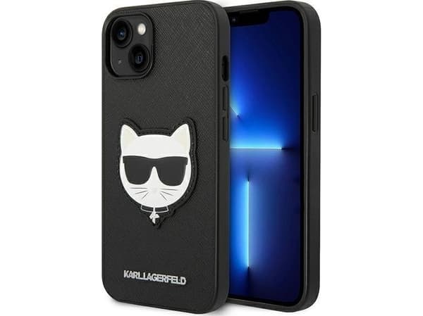 Karl Lagerfeld KLHCP14MSAPCHK iPhone 14 Plus 6.7 tuuman kovakotelo Musta/Musta Saffiano Choupette Head Patch