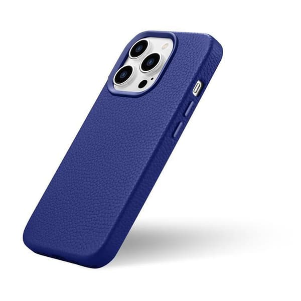 iCarer iPhone 14 Pro Max Skal Magsafe Äkta Läder Litchi Premium - Mörkblå