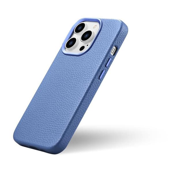 iCarer iPhone 14 Pro Max Skal Magsafe Äkta Läder Litchi Premium - Ljusblå