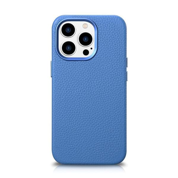 iCarer iPhone 14 Pro Max Skal Magsafe Äkta Läder Litchi Premium - Ljusblå