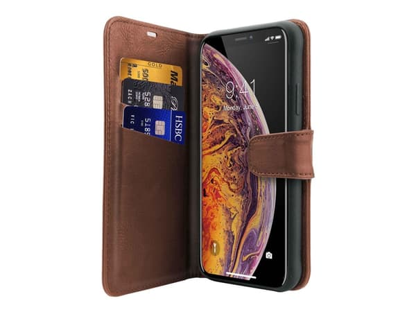 ITSKINS Wallet Book - Lommebok for mobiltelefon - kunstlær - brun - 6.5" - for Apple iPhone XS Max