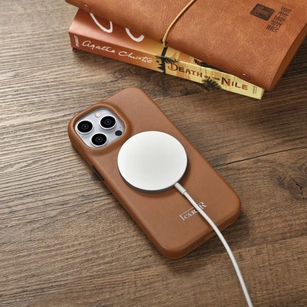 iCarer iPhone 14 Pro Plånboksfodral Magsafe CE Läder - Brun