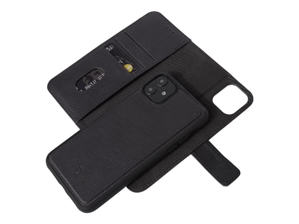 Decoded Detachable Wallet - Lommebok for mobiltelefon - helnarvet lær - svart - for Apple iPhone 11