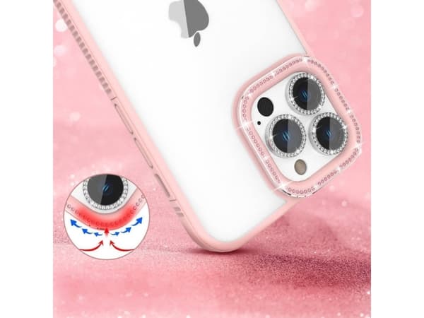 Kingxbar Sparkle Series iPhone 13 Pro Max-deksel med krystaller som holder bakdekselet rosa