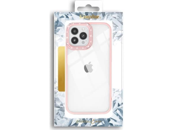 Kingxbar Sparkle Series iPhone 13 Pro Max-deksel med krystaller som holder bakdekselet rosa
