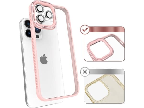 Kingxbar Sparkle Series iPhone 13 Pro Max-deksel med krystaller som holder bakdekselet rosa
