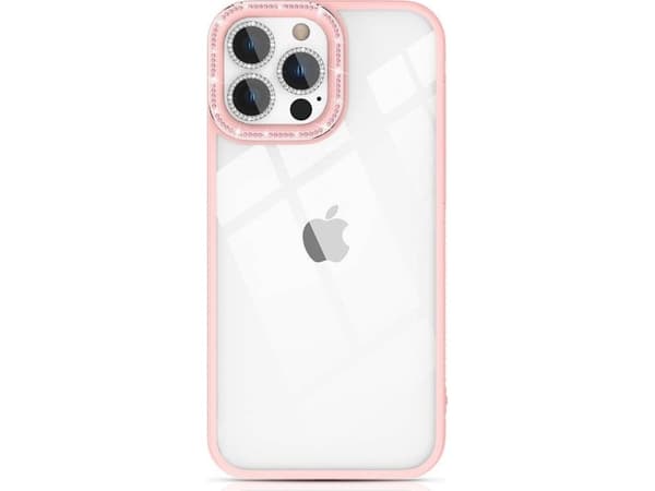 Kingxbar Sparkle Series iPhone 13 Pro Max-deksel med krystaller som holder bakdekselet rosa