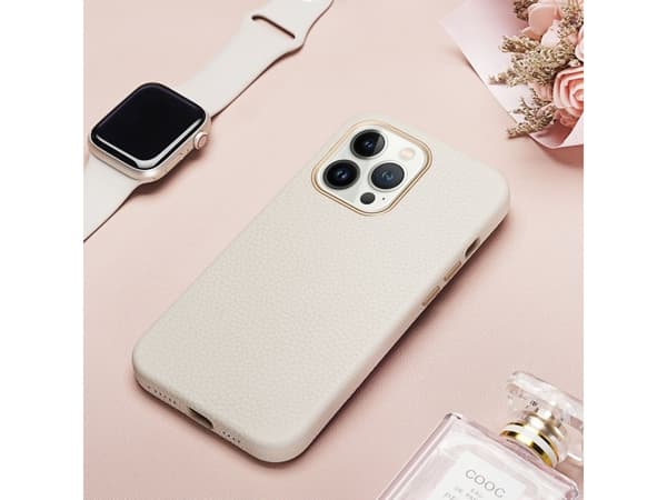 Dux Ducis Dux Ducis Roma nahkakotelo iPhone 13 Pro Max tyylikäs luonnollinen nahkainen suojus valkoinen
