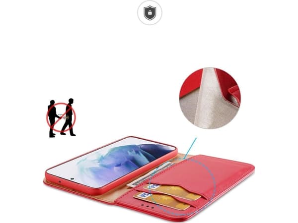 Dux Ducis Dux Ducis Hivo Lærveske med Flip ekte skinndeksel Lommebok for kort og dokumenter Samsung Galaxy S22+ (S22 Plus) Rød
