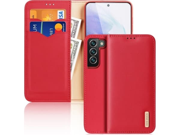 Dux Ducis Dux Ducis Hivo Lærveske med Flip ekte skinndeksel Lommebok for kort og dokumenter Samsung Galaxy S22+ (S22 Plus) Rød