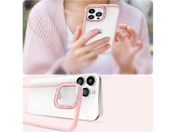 Kingxbar Kingxbar Sparkle Series iPhone 13 Pro-deksel med krystaller som holder bakdekselet rosa