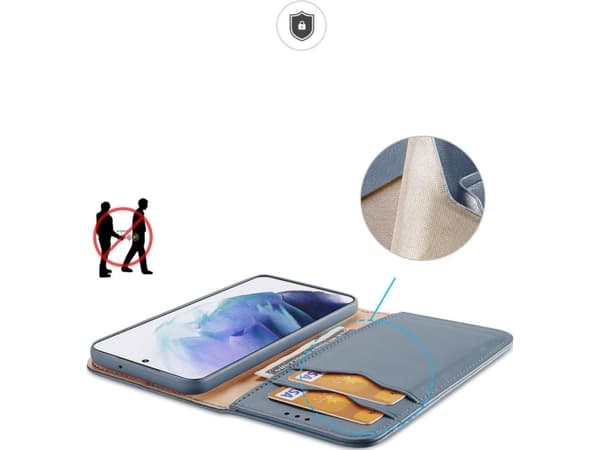 Dux Ducis Dux Ducis Hivo Lærveske Flip Deksel i ekte skinn for kort og dokumenter Samsung Galaxy S22+ (S22 Plus) Blå