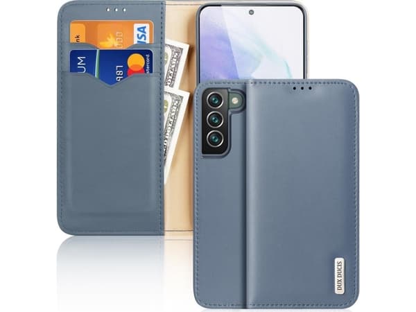 Dux Ducis Dux Ducis Hivo Lærveske Flip Deksel i ekte skinn for kort og dokumenter Samsung Galaxy S22+ (S22 Plus) Blå