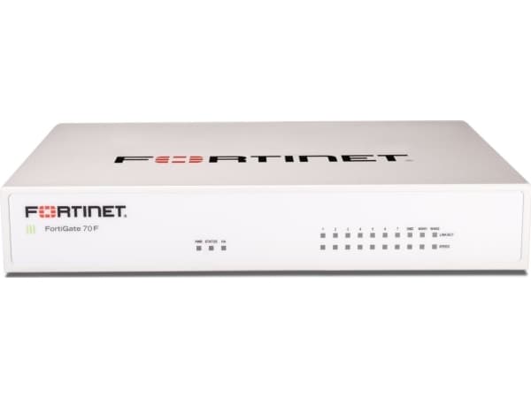 Fortinet FortiGate 70F, 10 Gbit/s, 6,5 Gbit/s, 1400 Mbit/s, 2,54 µs, IPSec, Koblet med ledninger (ikke trådløs)