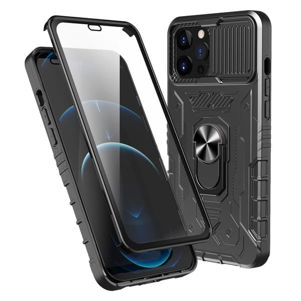 iPhone 14 Pro Max Hybridskal med FingerRing & kameraskydd + härdat glas