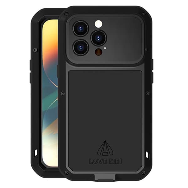 iPhone 14 Pro LOVE MEI kraftig støtsikkert deksel metall+silikon herdet glass