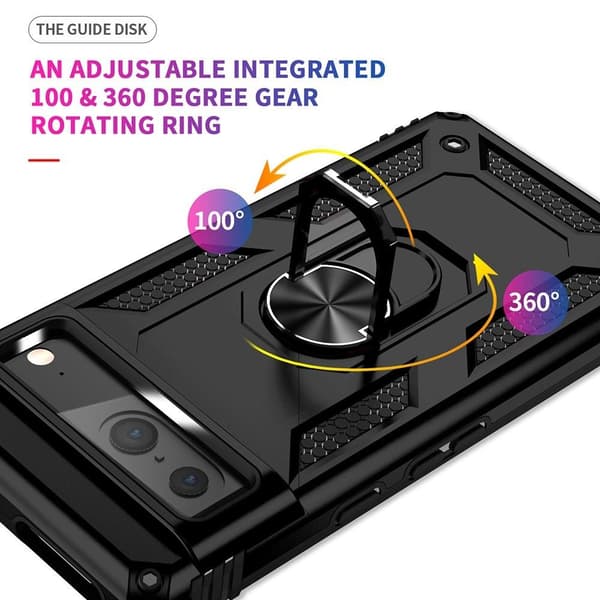 Google Pixel 7 Hybrid skal med Finger Ring & Metall Plåt - Svart