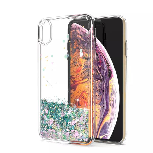 iPhone 14 cover med svævende hjerter som kviksandsglitter