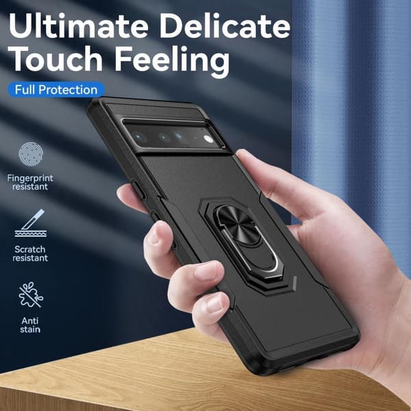 Google Pixel 7 Pro Stødsikker TPU+PC Kickstand Telefontaske Bilmonteret Metalplade - Sort