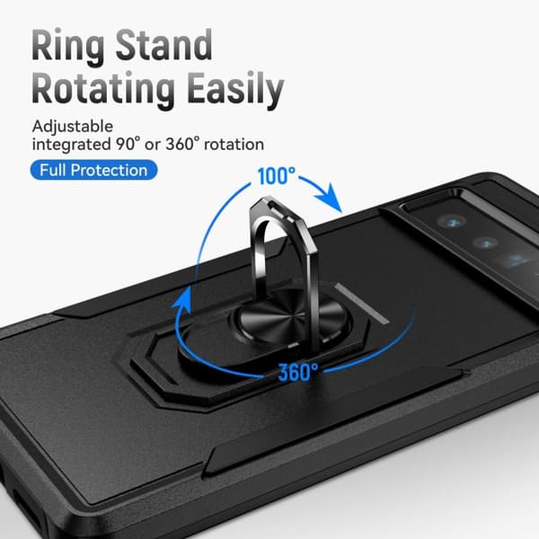Google Pixel 7 Pro Stødsikker TPU+PC Kickstand Telefontaske Bilmonteret Metalplade - Sort