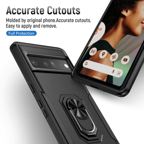 Google Pixel 7 Pro Stødsikker TPU+PC Kickstand Telefontaske Bilmonteret Metalplade - Sort