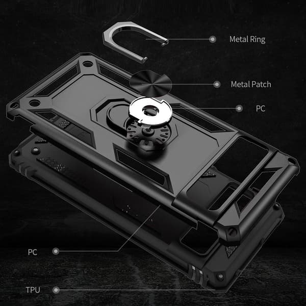Google Pixel 7 Pro Hybrid Deksel Med Fingerring & Metallplate - Svart