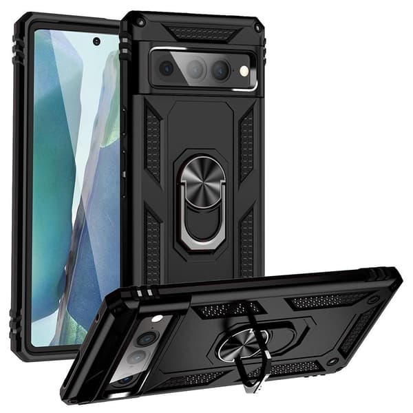 Google Pixel 7 Pro Hybrid Deksel Med Fingerring & Metallplate - Svart