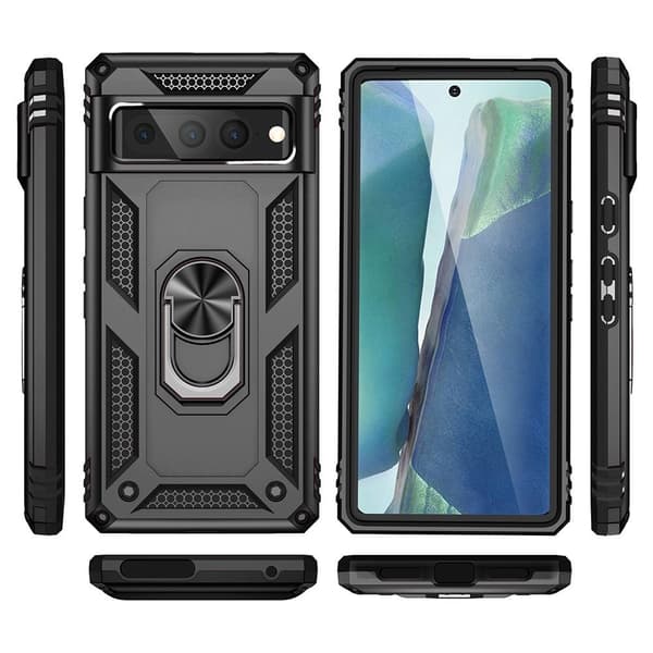 Google Pixel 7 Pro Hybrid Deksel Med Fingerring & Metallplate - Svart