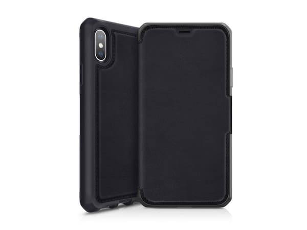 ITSKINS HYBRID // FOLIO - Lommebok for mobiltelefon - helnarvet lær - svart, rød - 6.5" - for Apple iPhone XS Max