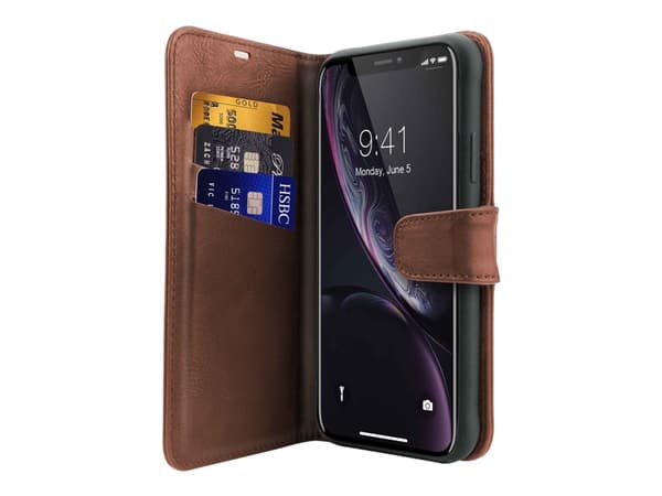 ITSKINS Wallet Book - Lommebok for mobiltelefon - leatherette - brun - 6.1" - for Apple iPhone XR