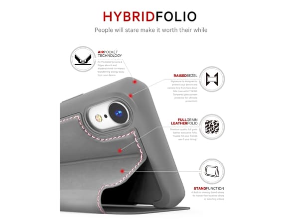 ITSKINS HYBRID // FOLIO - Lommebok for mobiltelefon - helnarvet lær - grå, rosa - 6.1" - for Apple iPhone XR