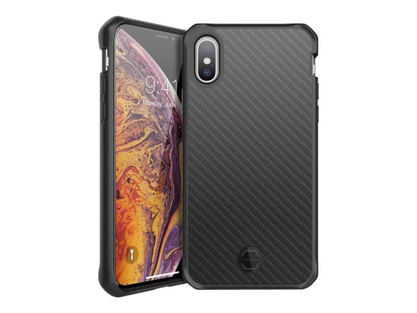 ITSKINS Hybrid Fusion Carbon - Baksidedeksel for mobiltelefon - kullstoff-fiber - svart - for Apple iPhone XS Max