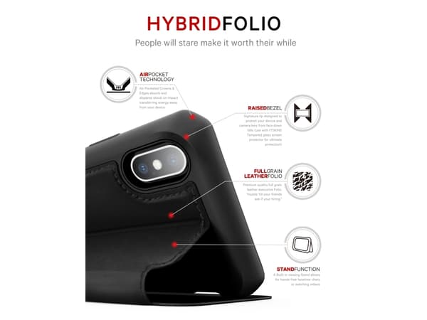 ITSKINS HYBRID // FOLIO - Lommebok for mobiltelefon - helnarvet lær - svart - 6.5" - for Apple iPhone XS Max