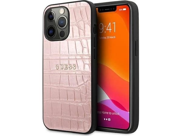 Guess Kotelo iPhone 13 Pro 6,1" GUHCP13LPCRBPI vaaleanpunainen kova kotelo Croco Collection